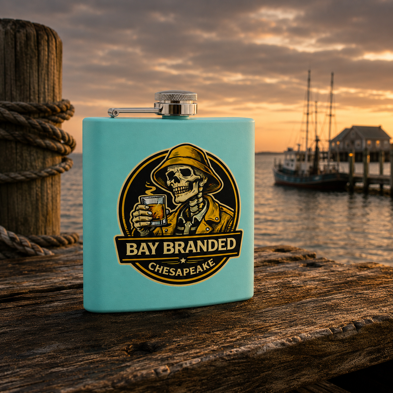 Bay Branded Old Fashioned Flask - 6oz Stainless Steel