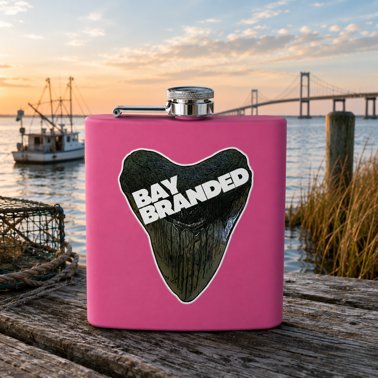 Bay Branded Megalodon Logo Flask - 6oz Stainless Steel Flask