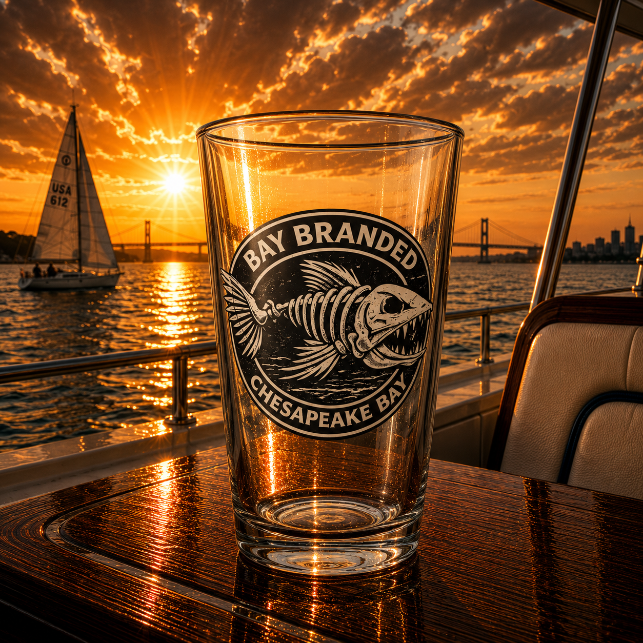 Bay Branded Fish Bones Glass - 16oz