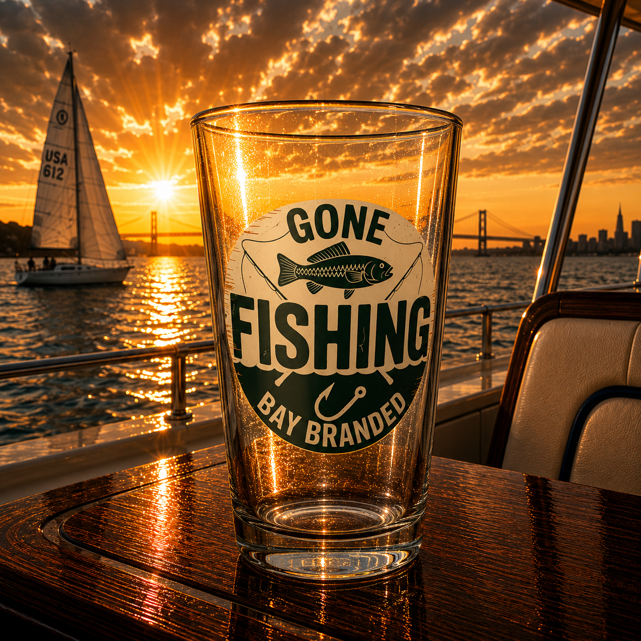 Bay Branded Gone Fishing Glass - 16oz