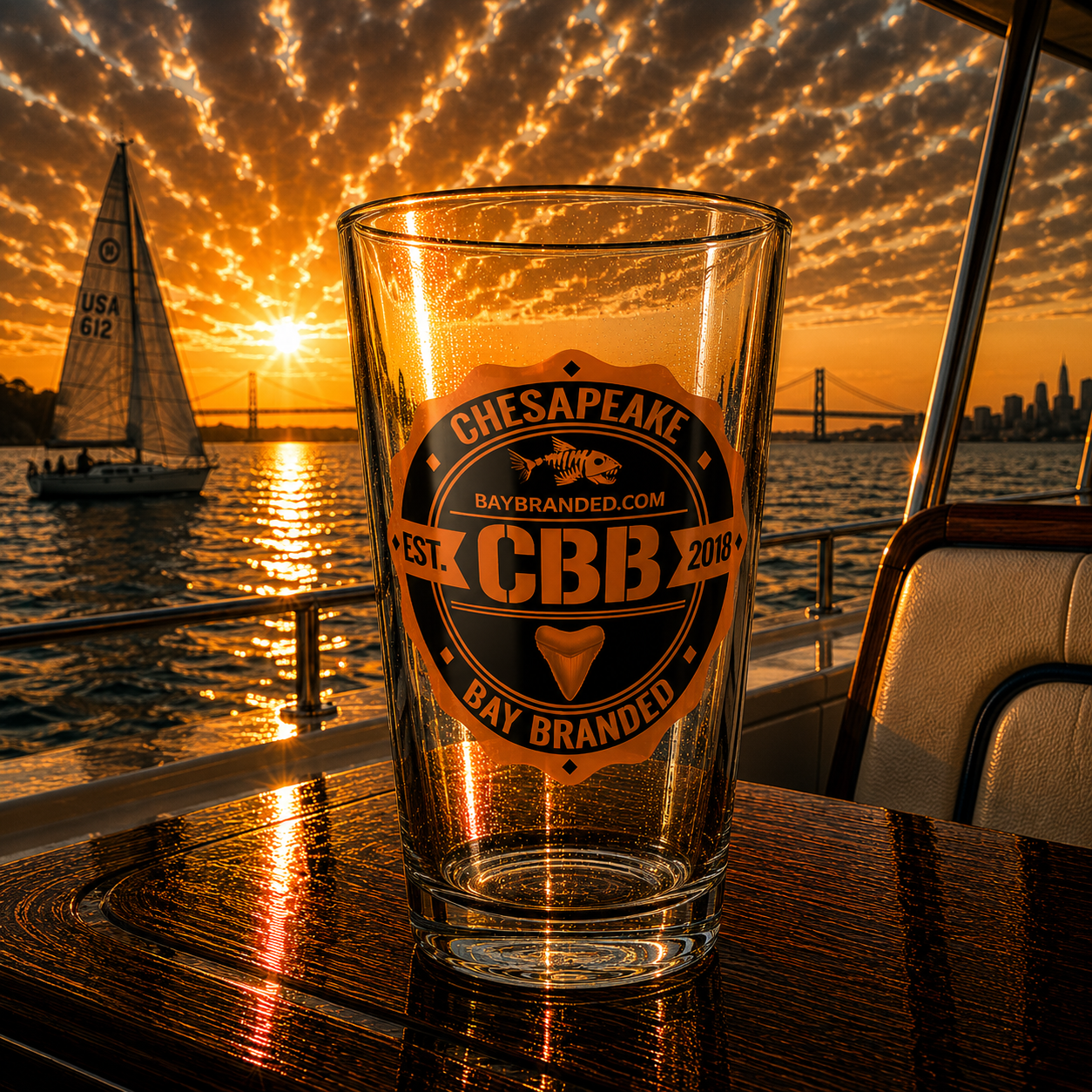 Bay Branded Orange Logo Glass - 16oz