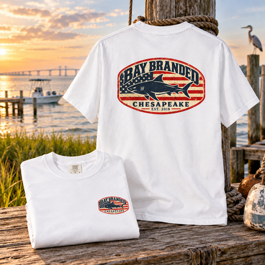 American Flag Megalodon Logo T-Shirt