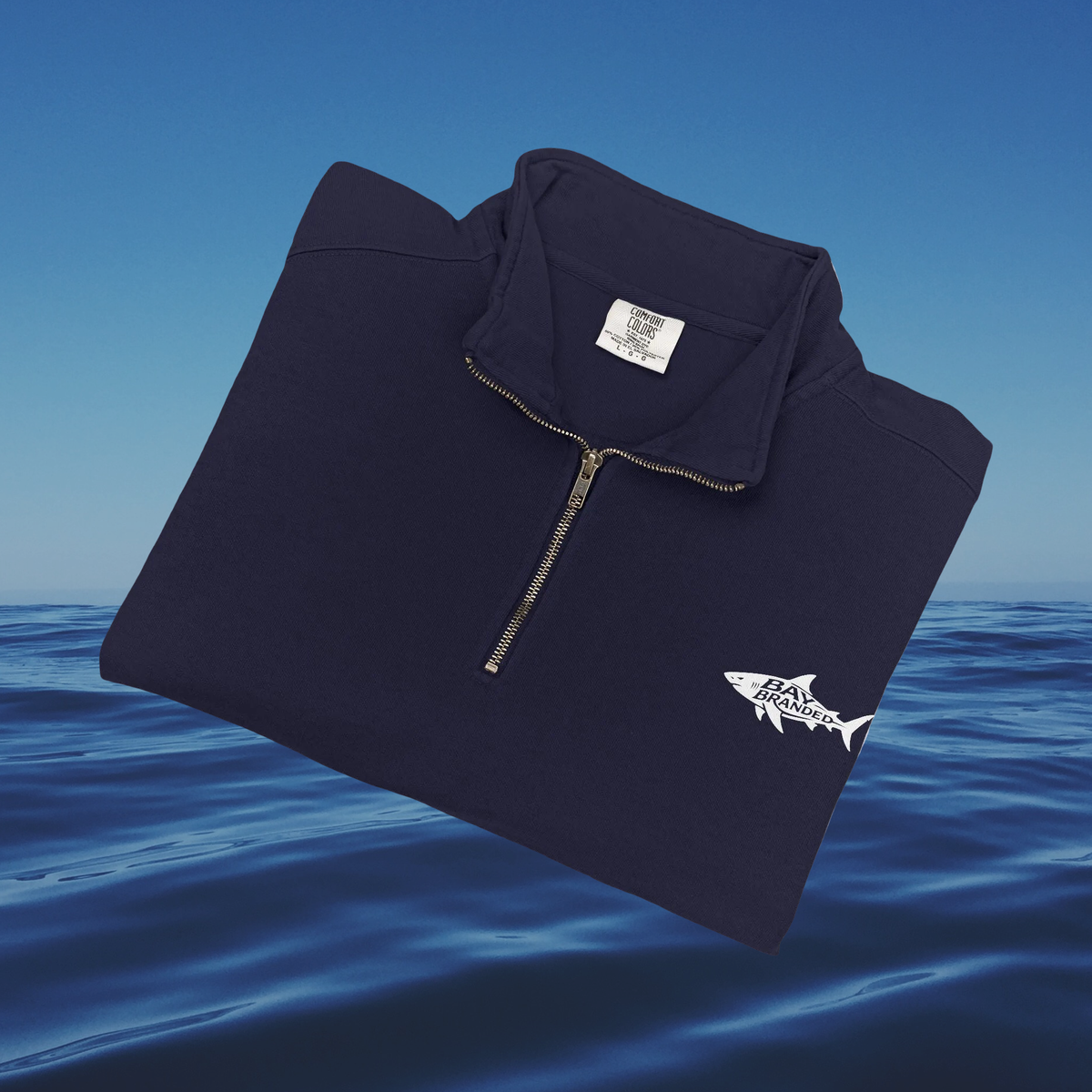Bay Branded Megalodon Shark Logo Quarter-Zip Sweatshirt