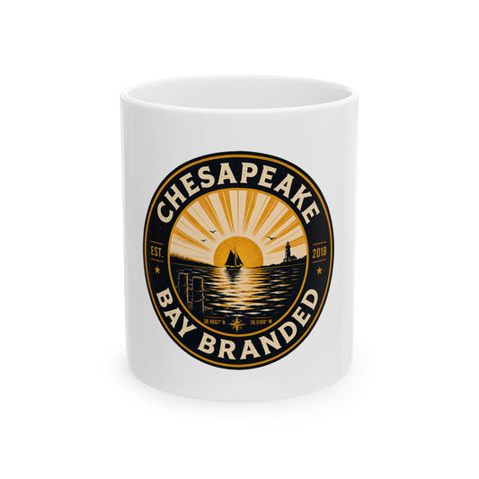 Chesapeake Bay Branded Ceramic Mug — Nautical Sunrise Coffee Cup