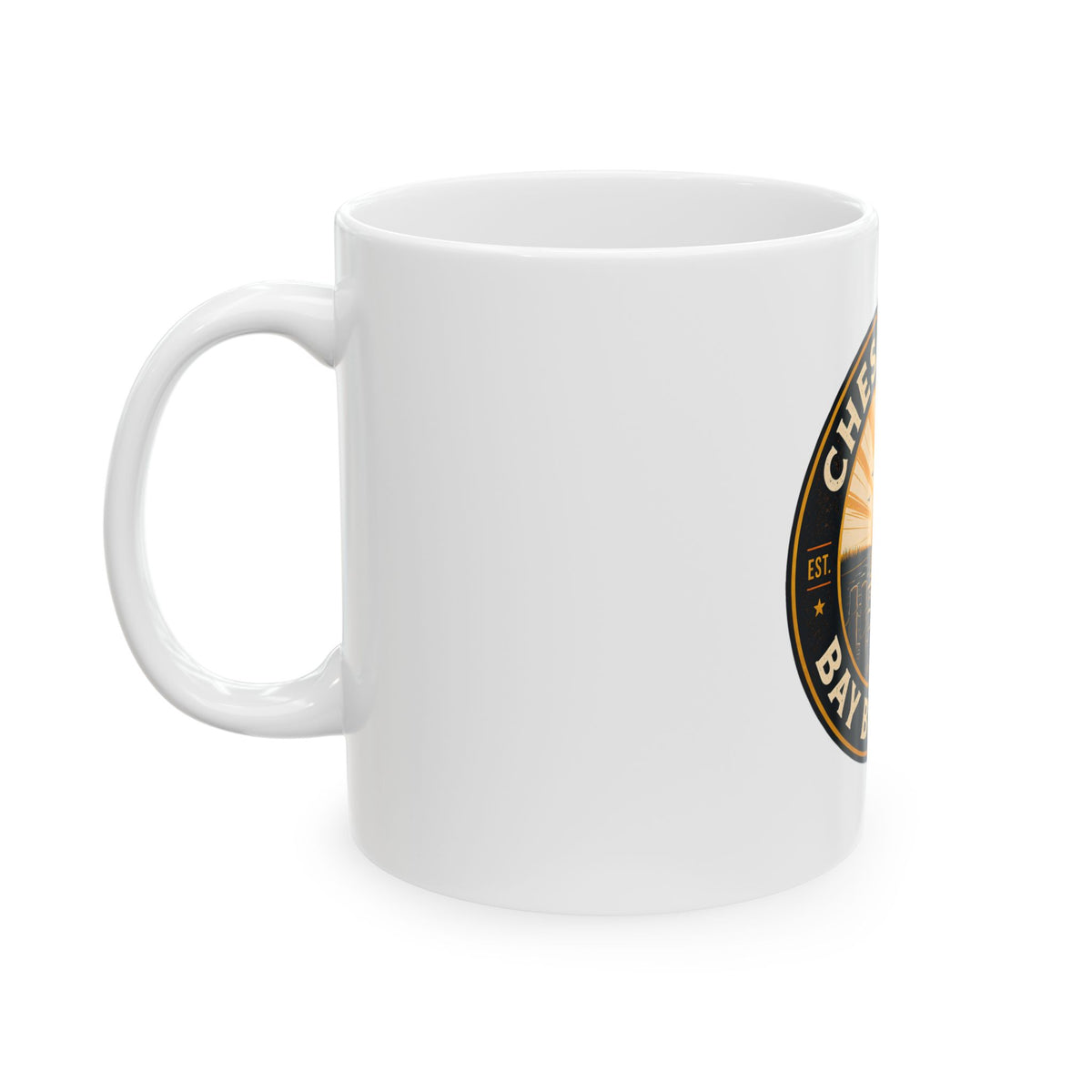Chesapeake Bay Branded Ceramic Mug — Nautical Sunrise Coffee Cup