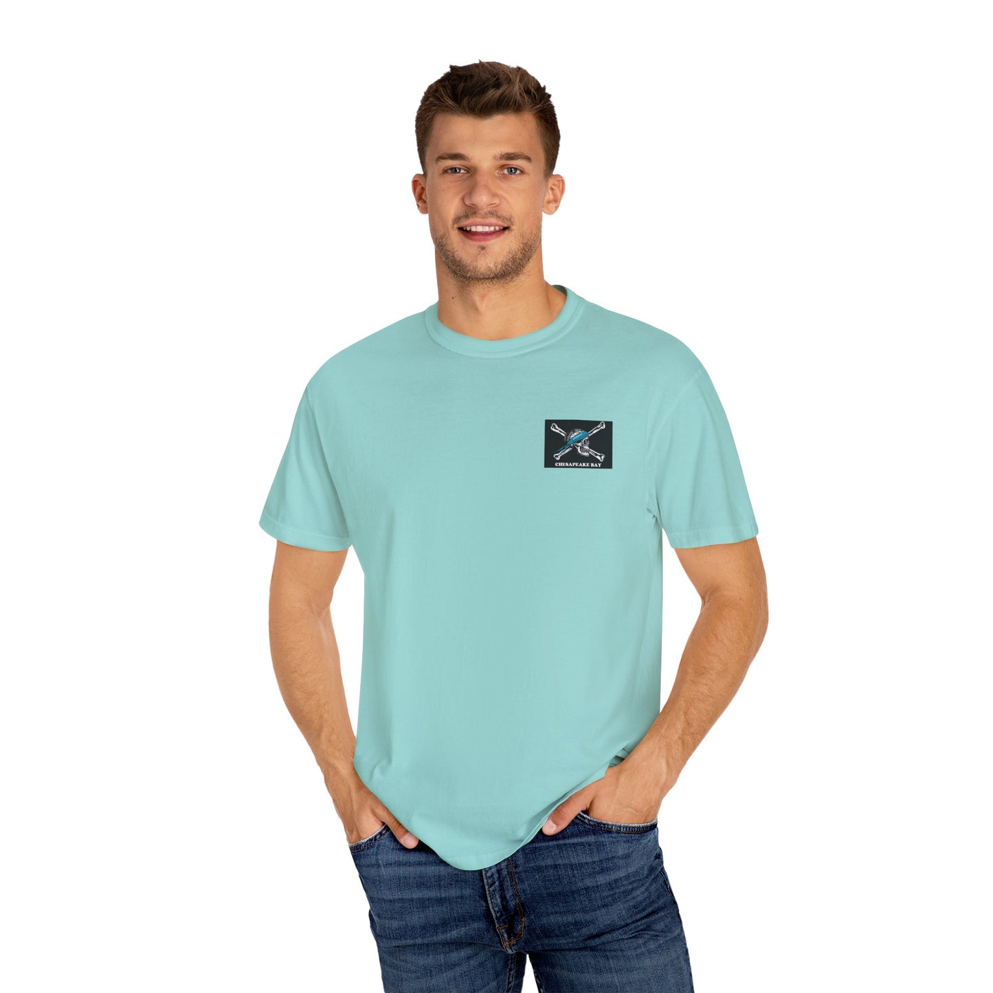 Chesapeake Bay Branded T-Shirt — Nautical Pirate Skull Design