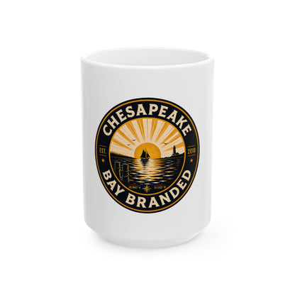 Chesapeake Bay Branded Ceramic Mug — Nautical Sunrise Coffee Cup