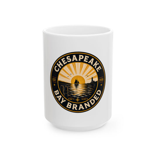 Chesapeake Bay Branded Ceramic Mug — Nautical Sunrise Coffee Cup