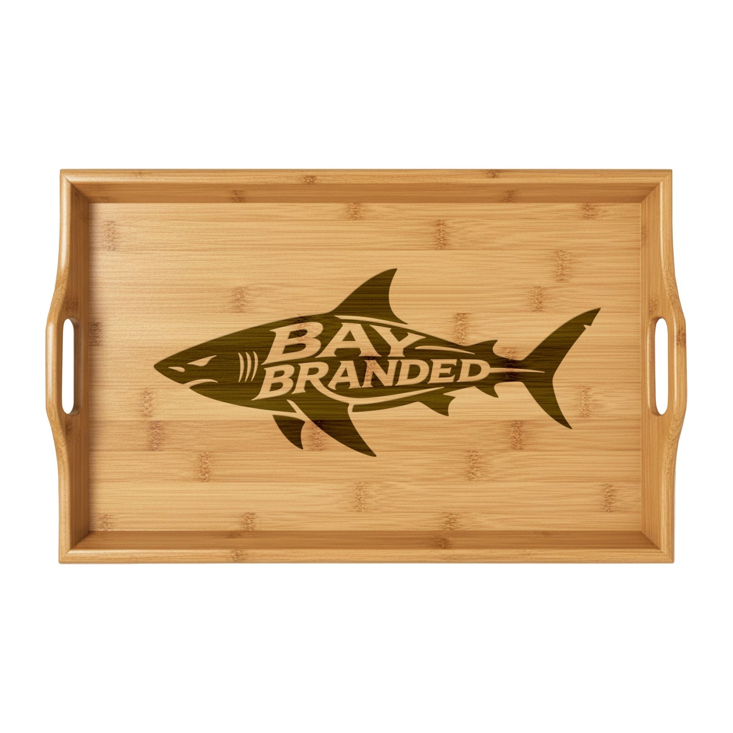 Bay Branded  Megalodon Shark Engraved Bamboo Serving Tray