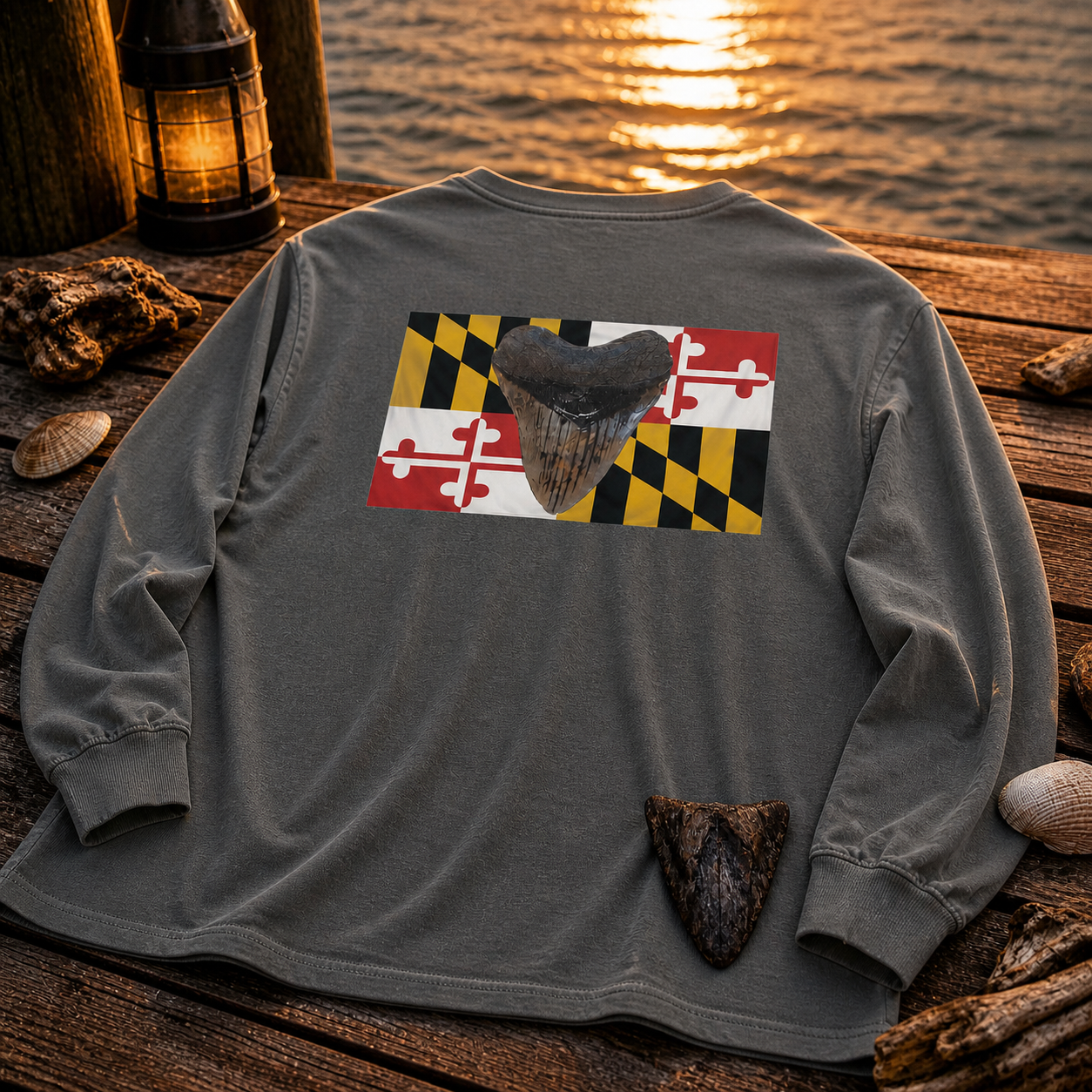 Maryland Flag Megalodon Long Shirt