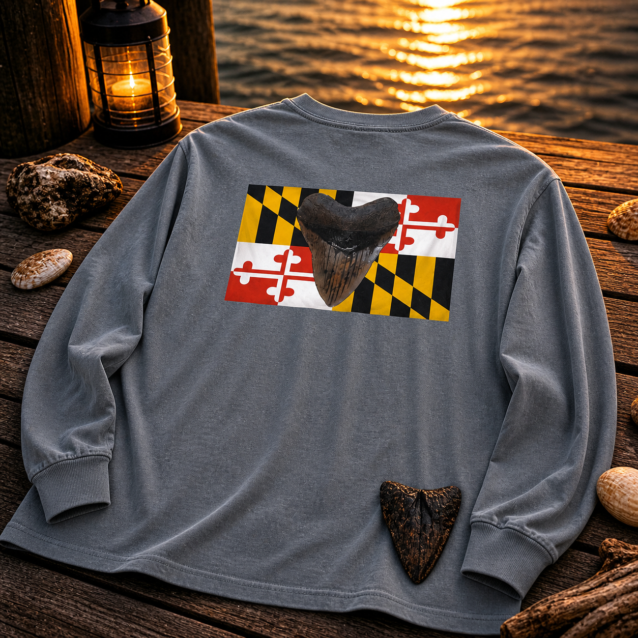 Maryland Flag Megalodon Long Shirt