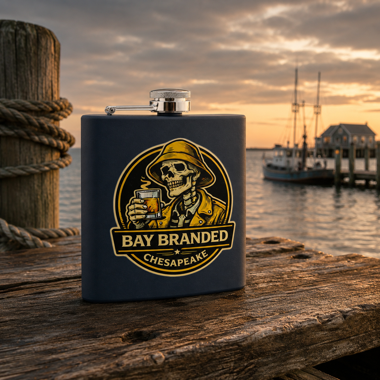 Bay Branded Old Fashioned Flask - 6oz Stainless Steel