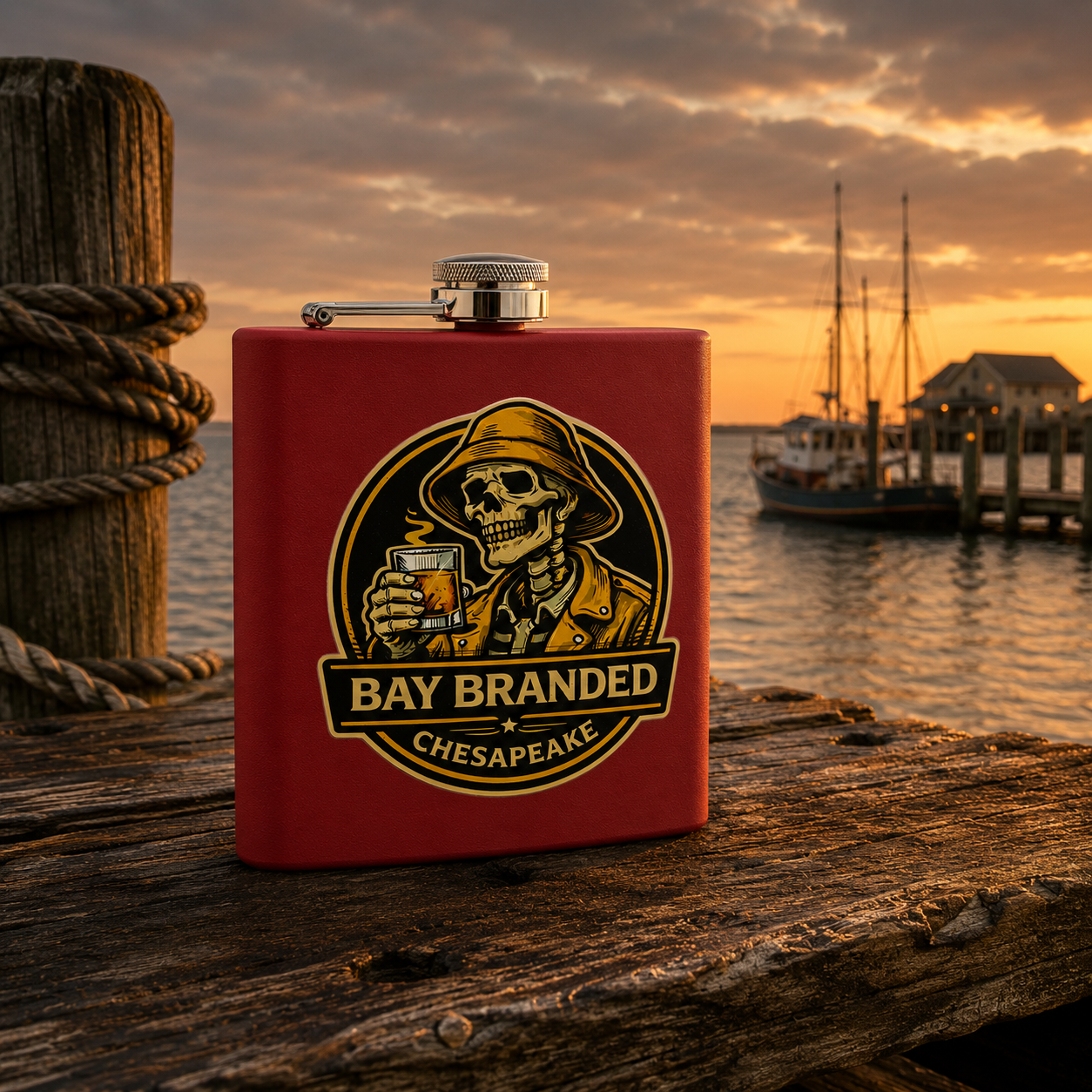Bay Branded Old Fashioned Flask - 6oz Stainless Steel