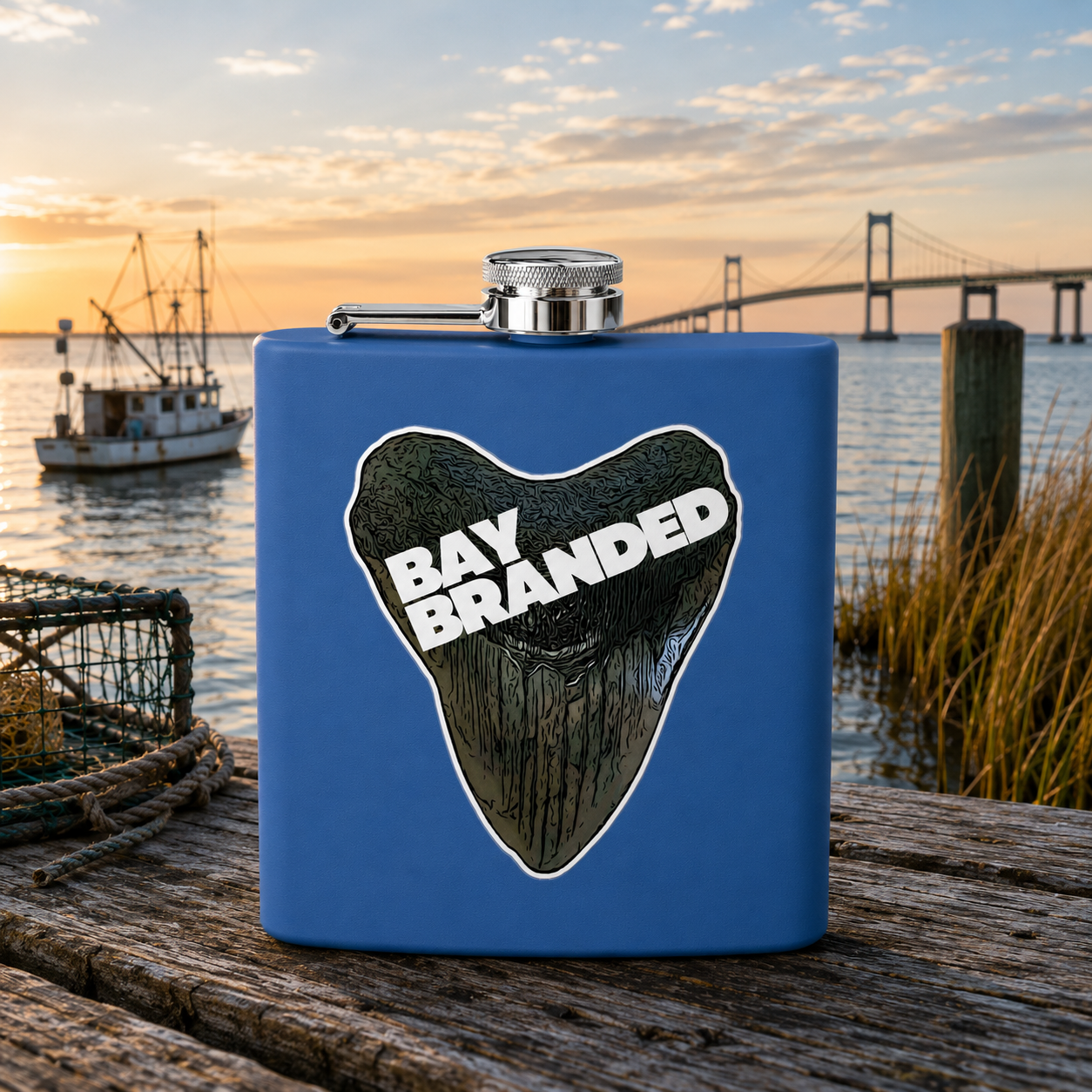 Bay Branded Megalodon Logo Flask - 6oz Stainless Steel Flask
