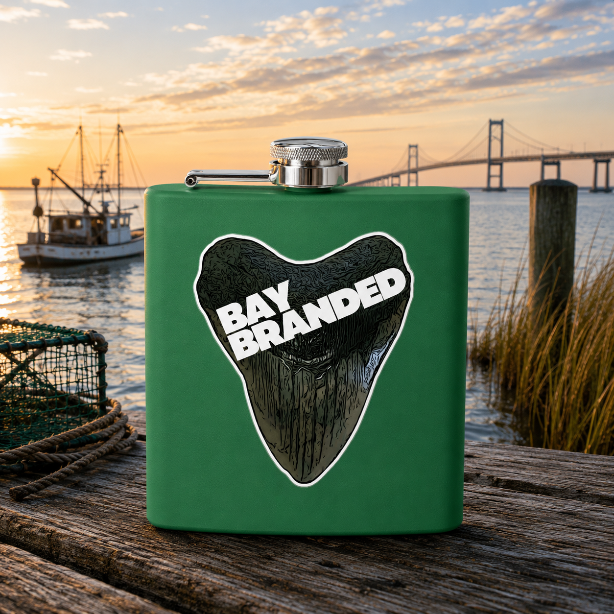 Bay Branded Megalodon Logo Flask - 6oz Stainless Steel Flask