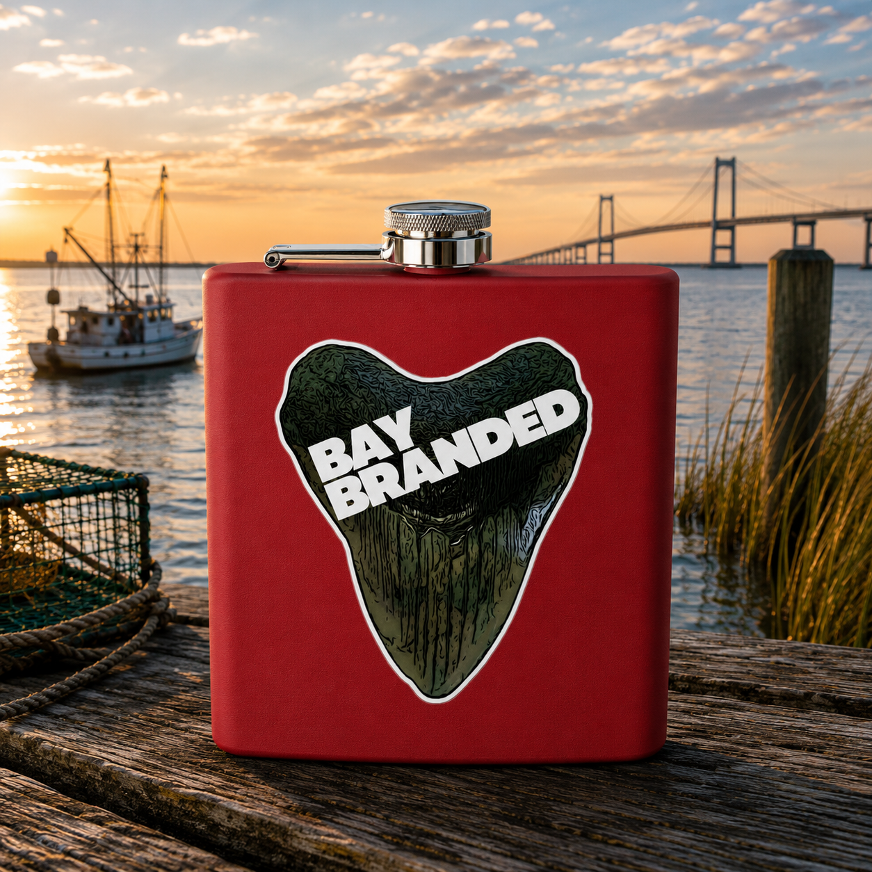 Bay Branded Megalodon Logo Flask - 6oz Stainless Steel Flask