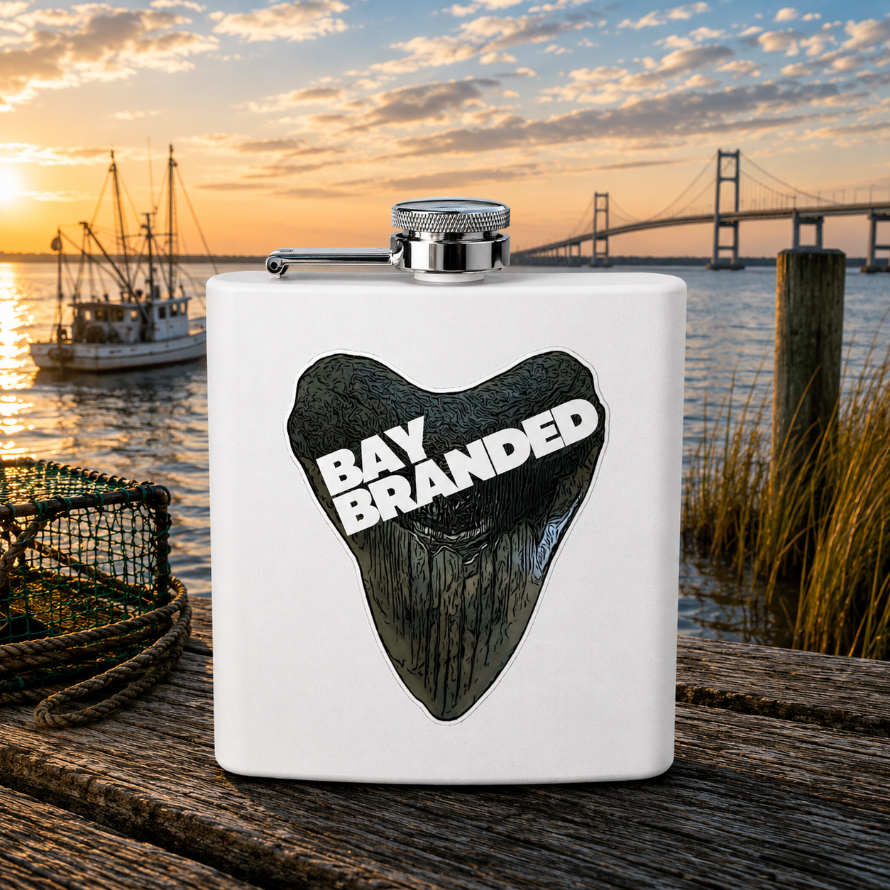 Bay Branded Megalodon Logo Flask - 6oz Stainless Steel Flask