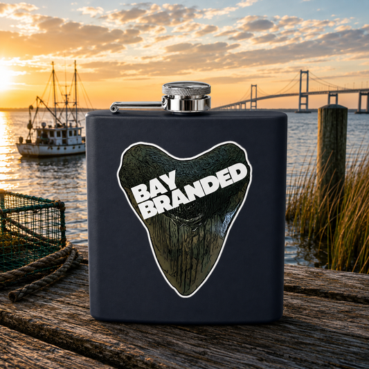 Bay Branded Megalodon Logo Flask - 6oz Stainless Steel Flask