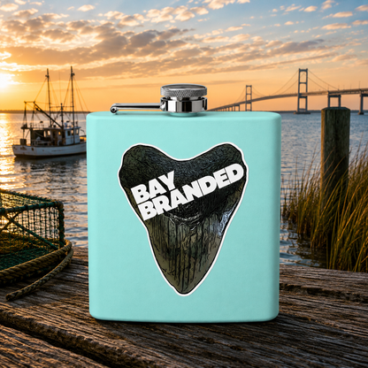 Bay Branded Megalodon Logo Flask - 6oz Stainless Steel Flask