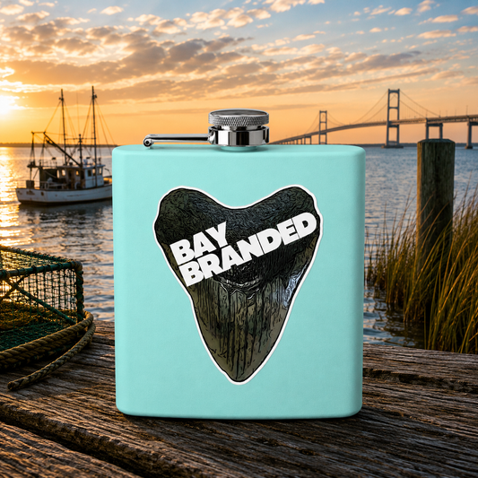 Bay Branded Megalodon Logo Flask - 6oz Stainless Steel Flask