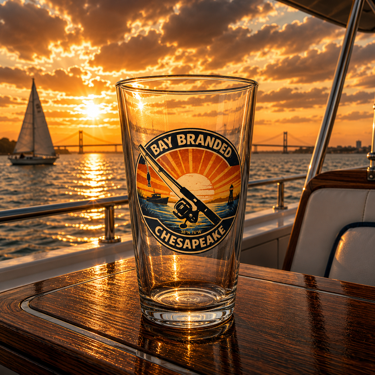Bay Branded Fishing Pole Glass - 16oz