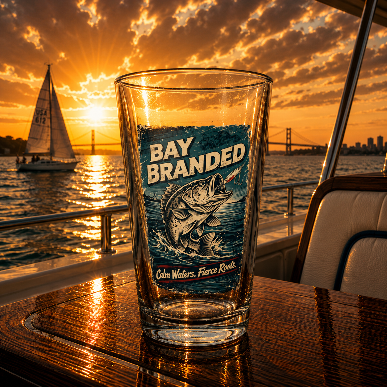 Bay Branded Fishing Glass - 16oz