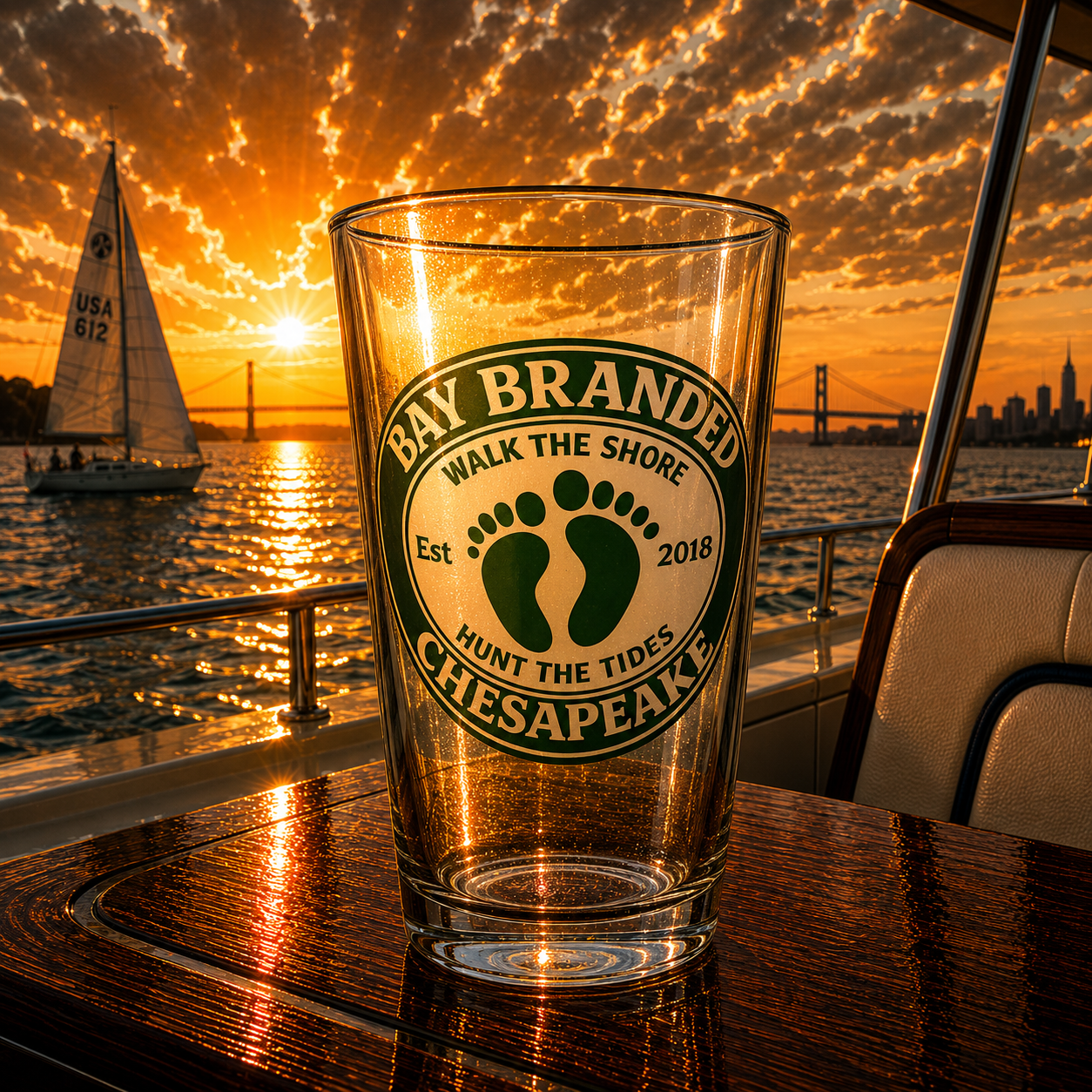 Bay Branded Hunt Tides Glass - 16oz