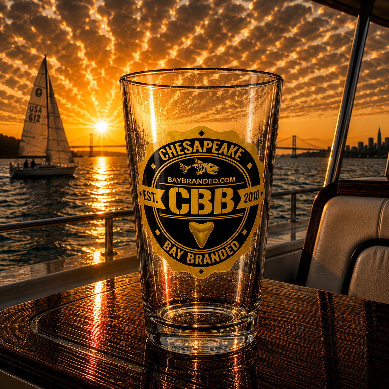 Bay Branded Yellow Logo Glass - 16oz