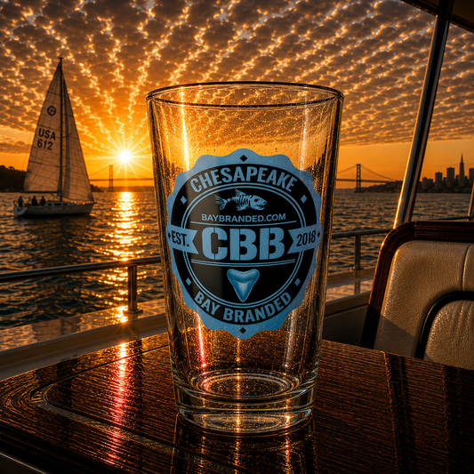 Bay Branded Blue Logo Glass - 16oz