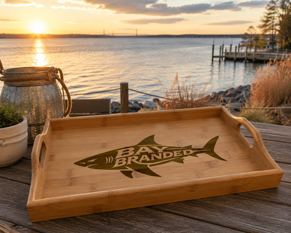 Bay Branded  Megalodon Shark Engraved Bamboo Serving Tray