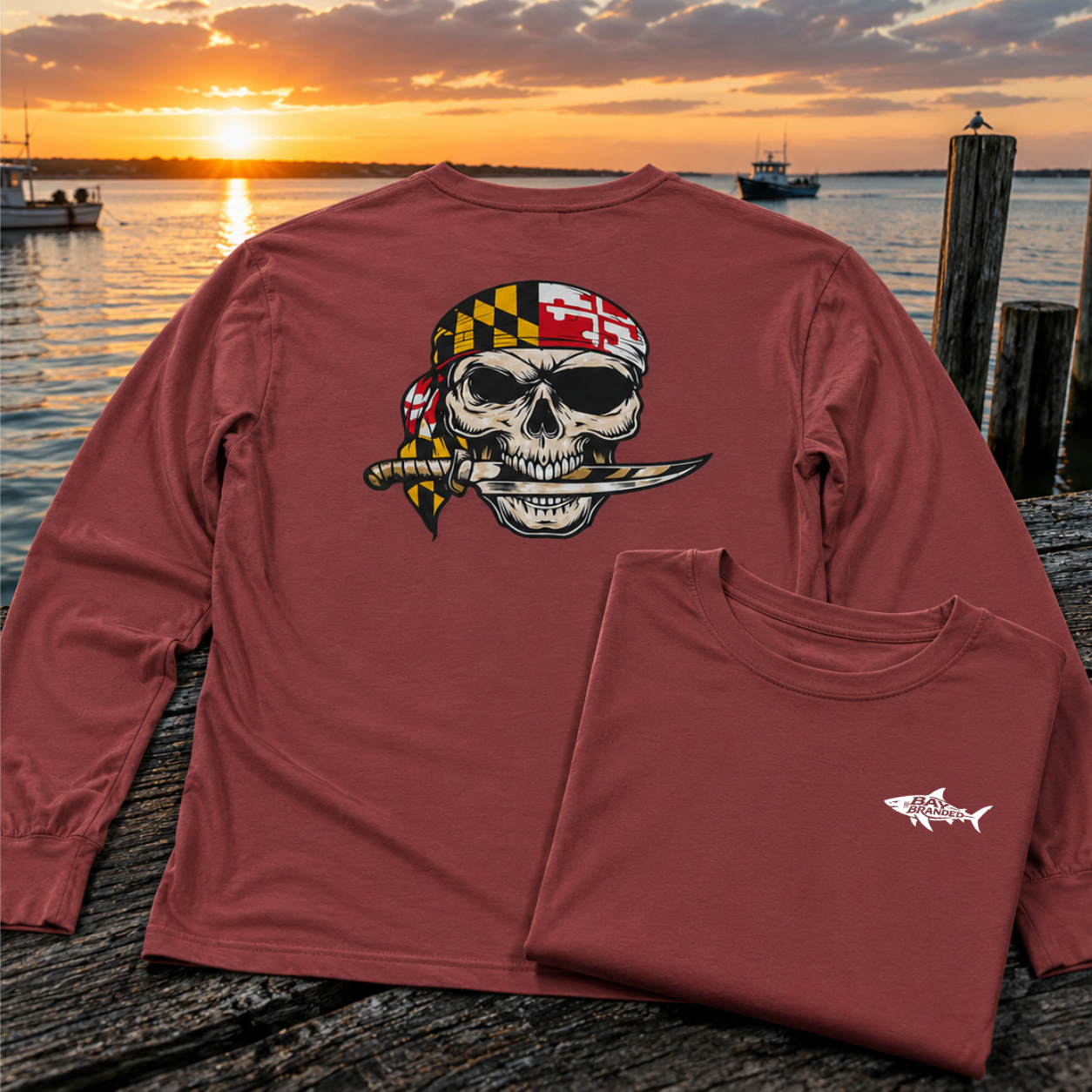 Maryland Flag Pirate Bandanna Long T-Shirt
