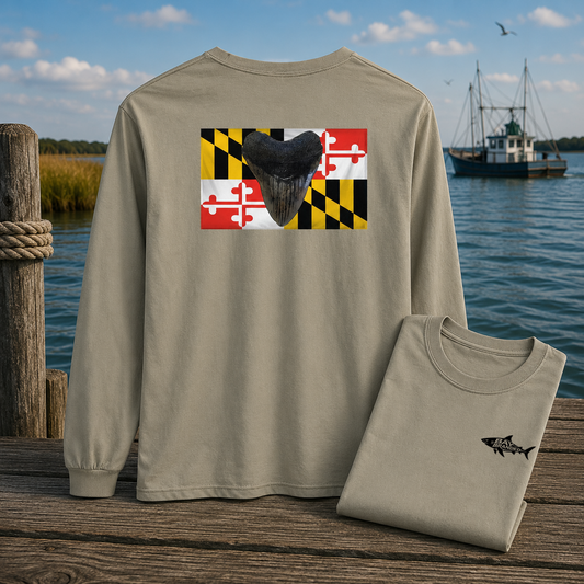 Maryland Flag Megalodon Sharkstooth Long T-Shirt