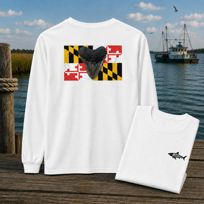 Maryland Flag Megalodon Sharkstooth Long T-Shirt