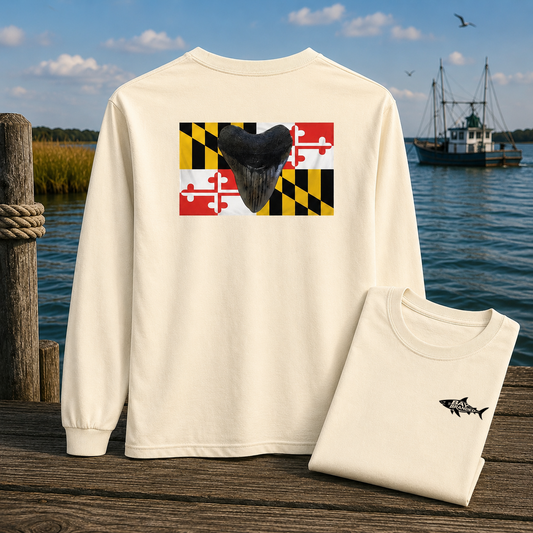 Maryland Flag Megalodon Sharkstooth Long T-Shirt