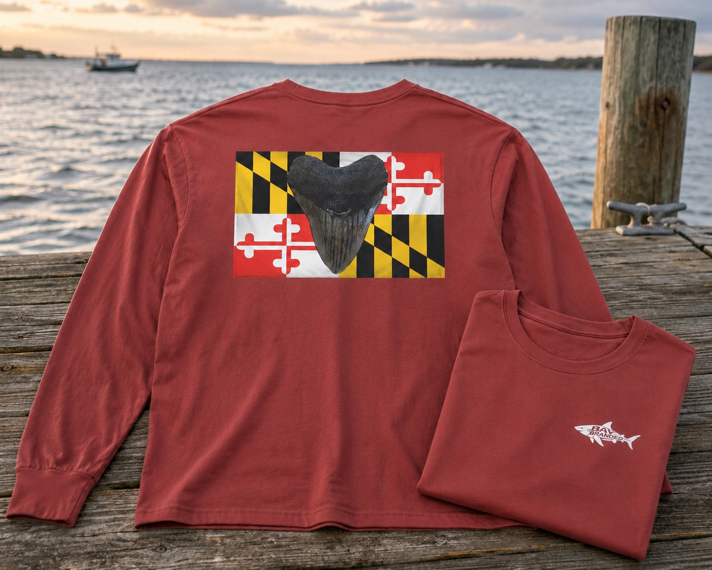Maryland Flag Megalodon Long T-Shirt