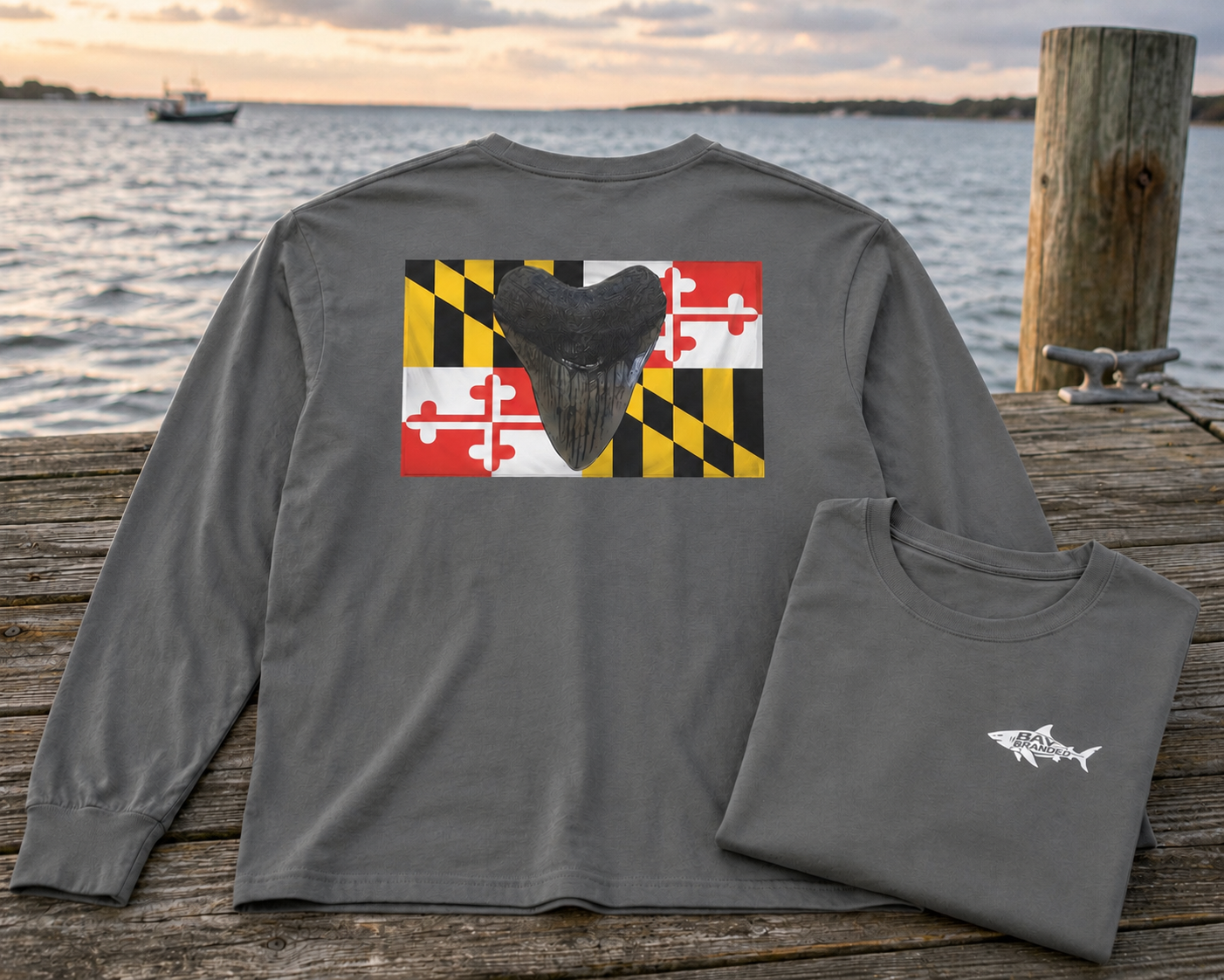 Maryland Flag Megalodon Long T-Shirt