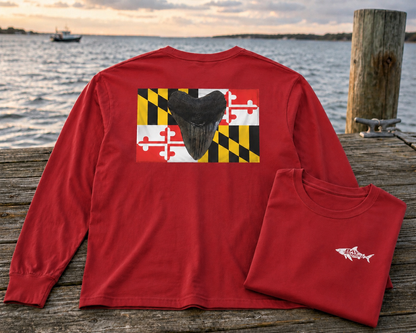 Maryland Flag Megalodon Long T-Shirt