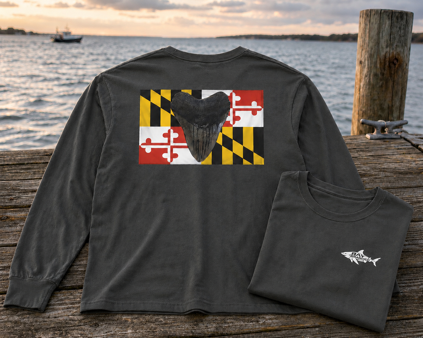 Maryland Flag Megalodon Long T-Shirt