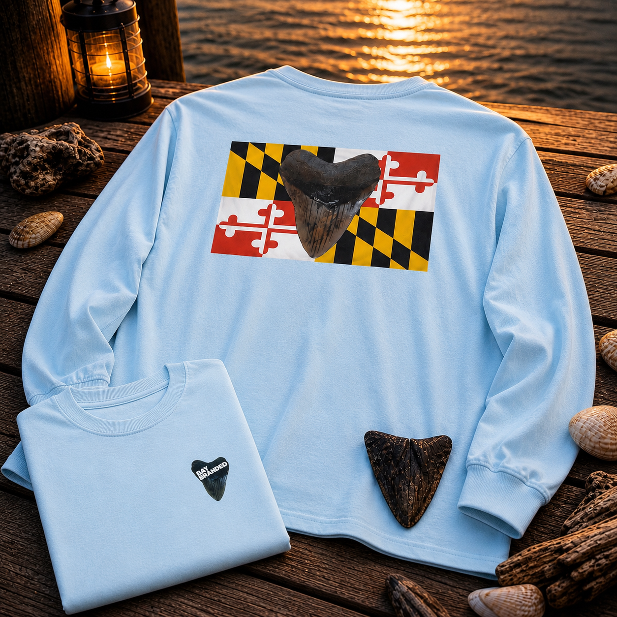 Maryland Flag Megalodon Long Shirt