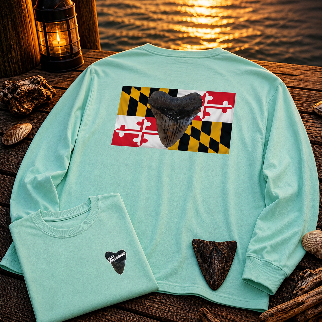 Maryland Flag Megalodon Long Shirt