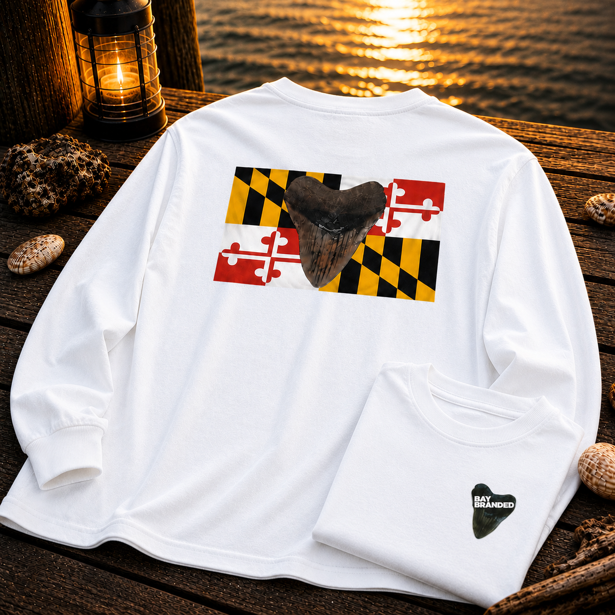 Maryland Flag Megalodon Long Shirt