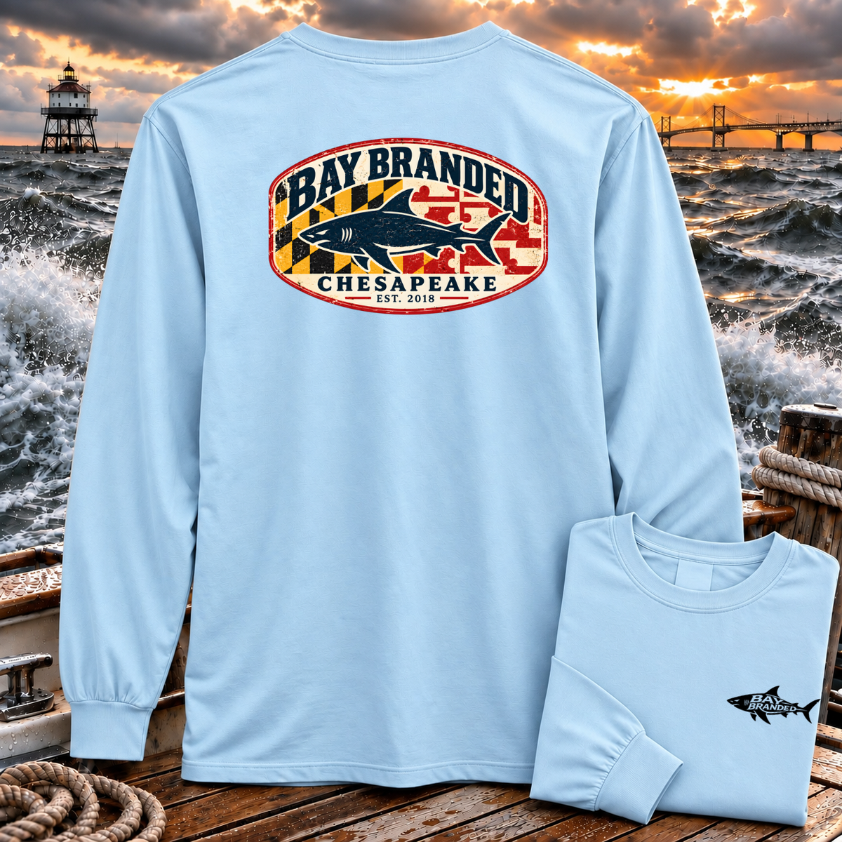 Maryland Flag Megalodon Shark Long Shirt