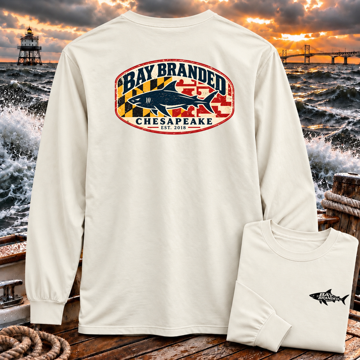 Maryland Flag Megalodon Shark Long Shirt
