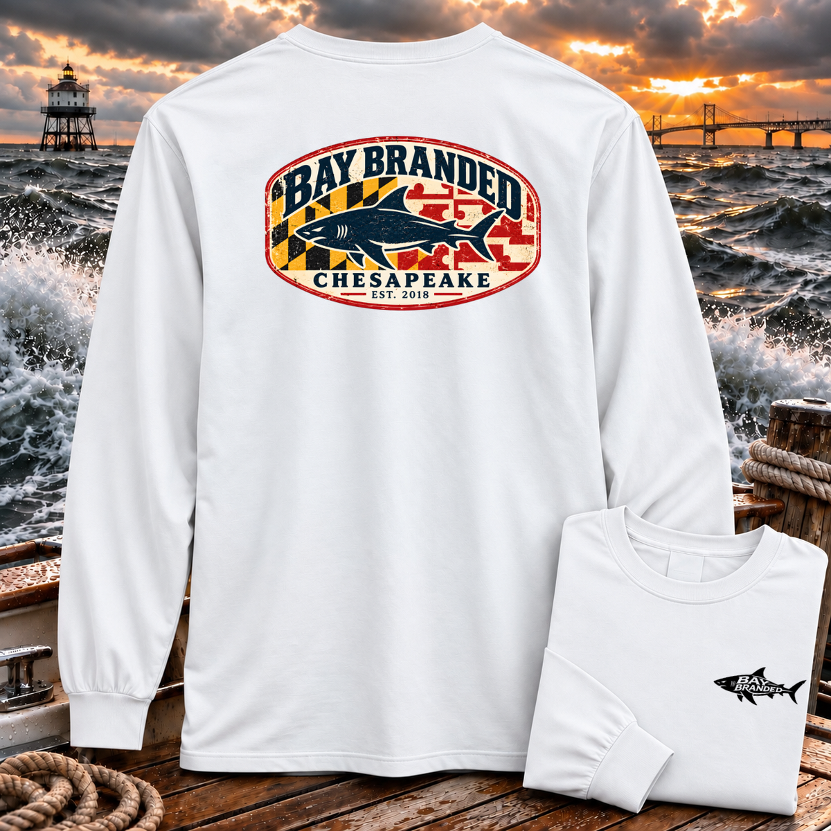 Maryland Flag Megalodon Shark Long Shirt