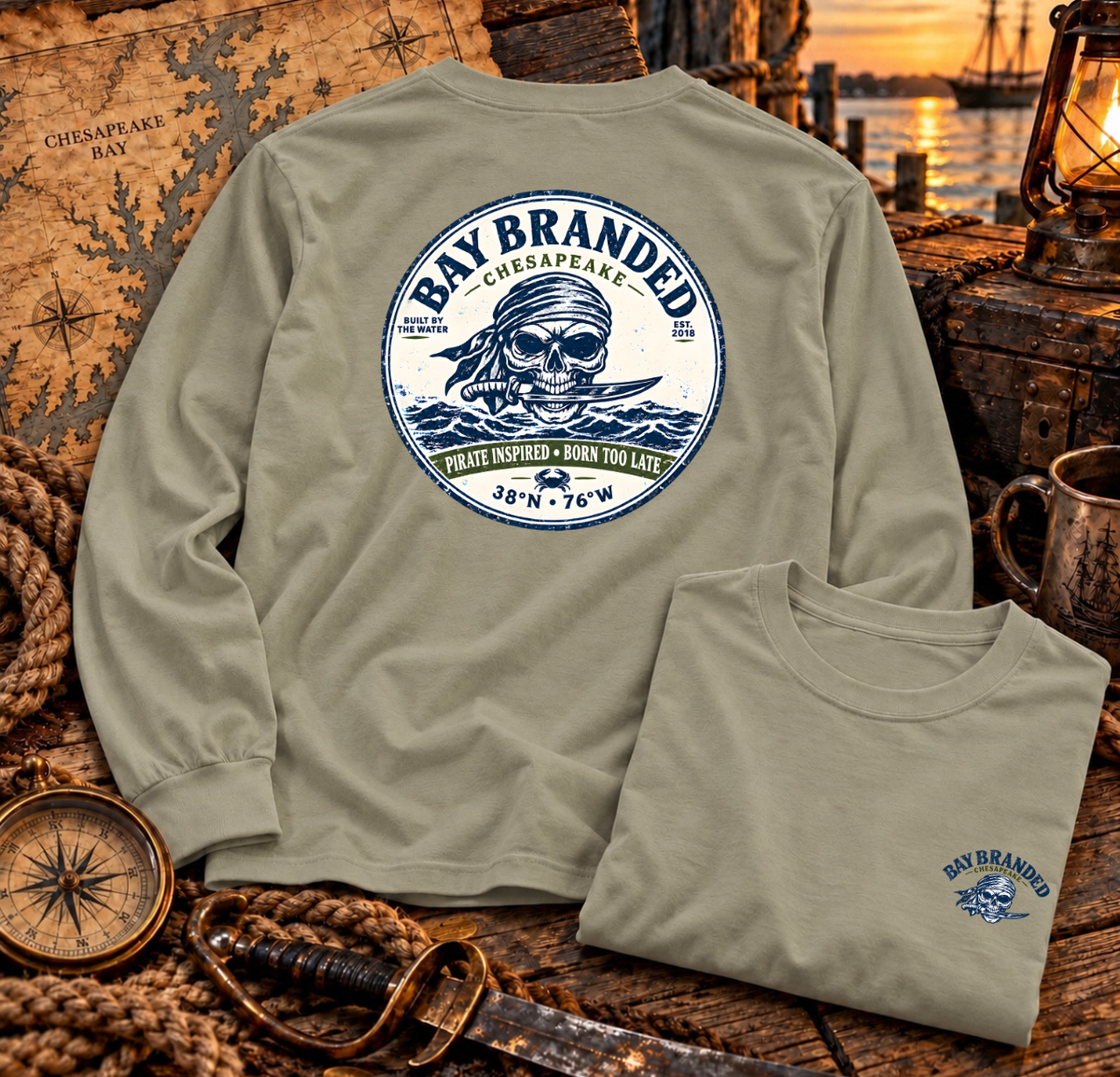Pirate Inspired Born Too Late Long Shirt