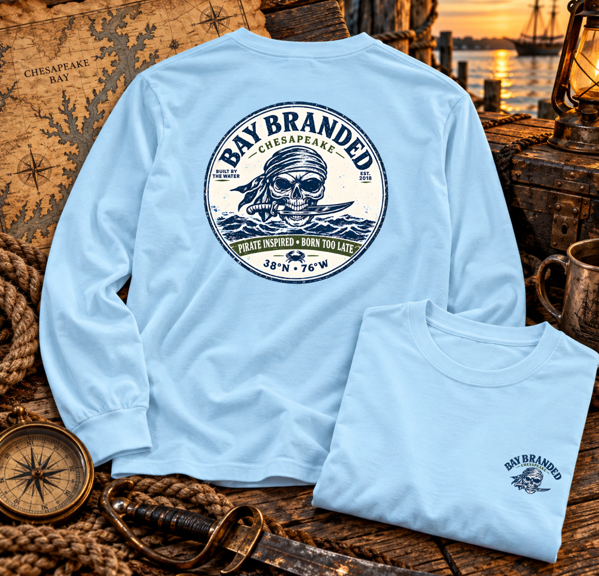 Pirate Inspired Born Too Late Long Shirt