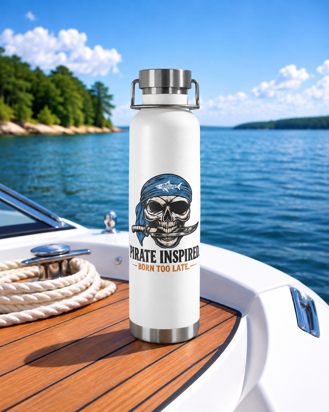 Pirate Skull Light Blue Bandana - Insulated Water Bottle