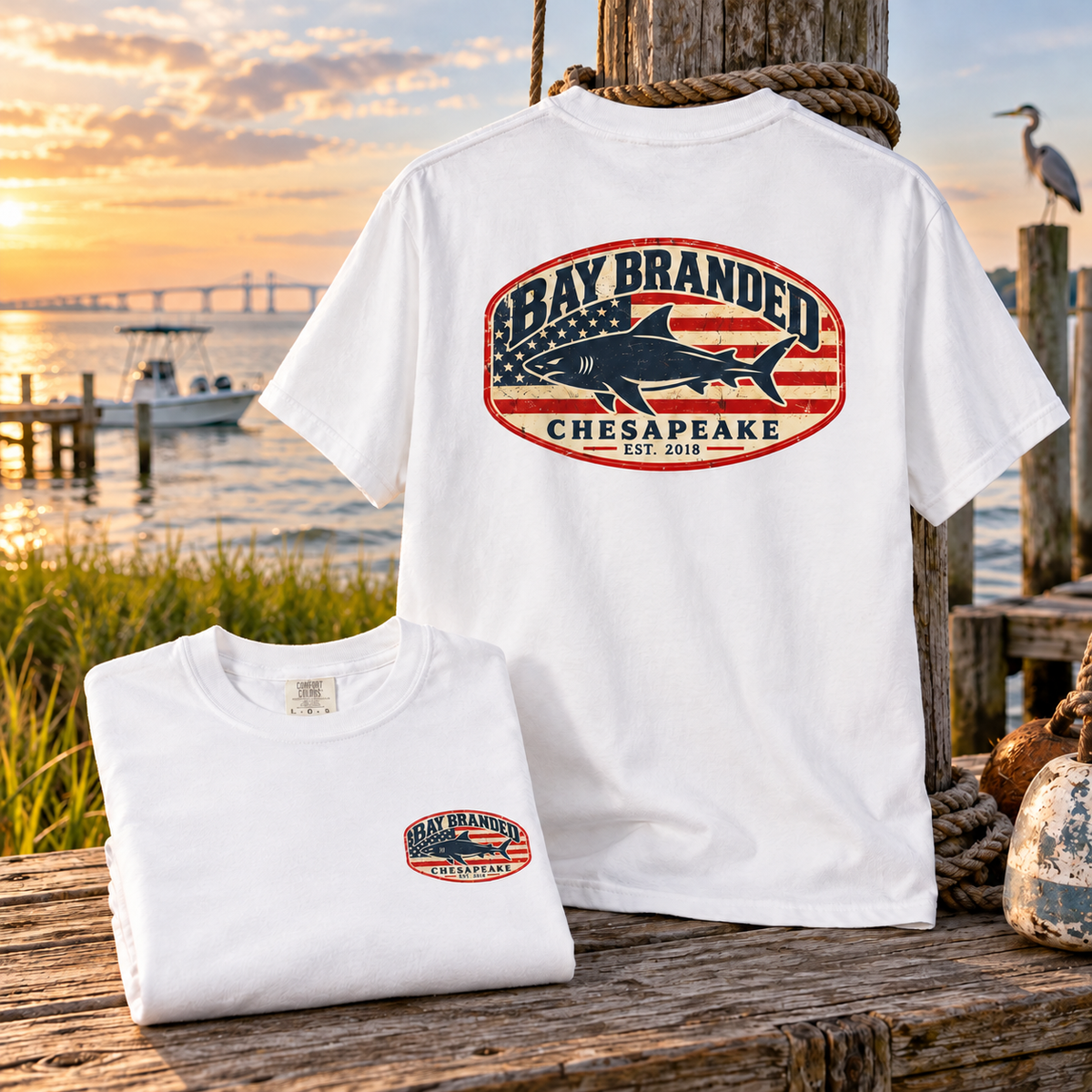 American Flag Megalodon Logo T-Shirt