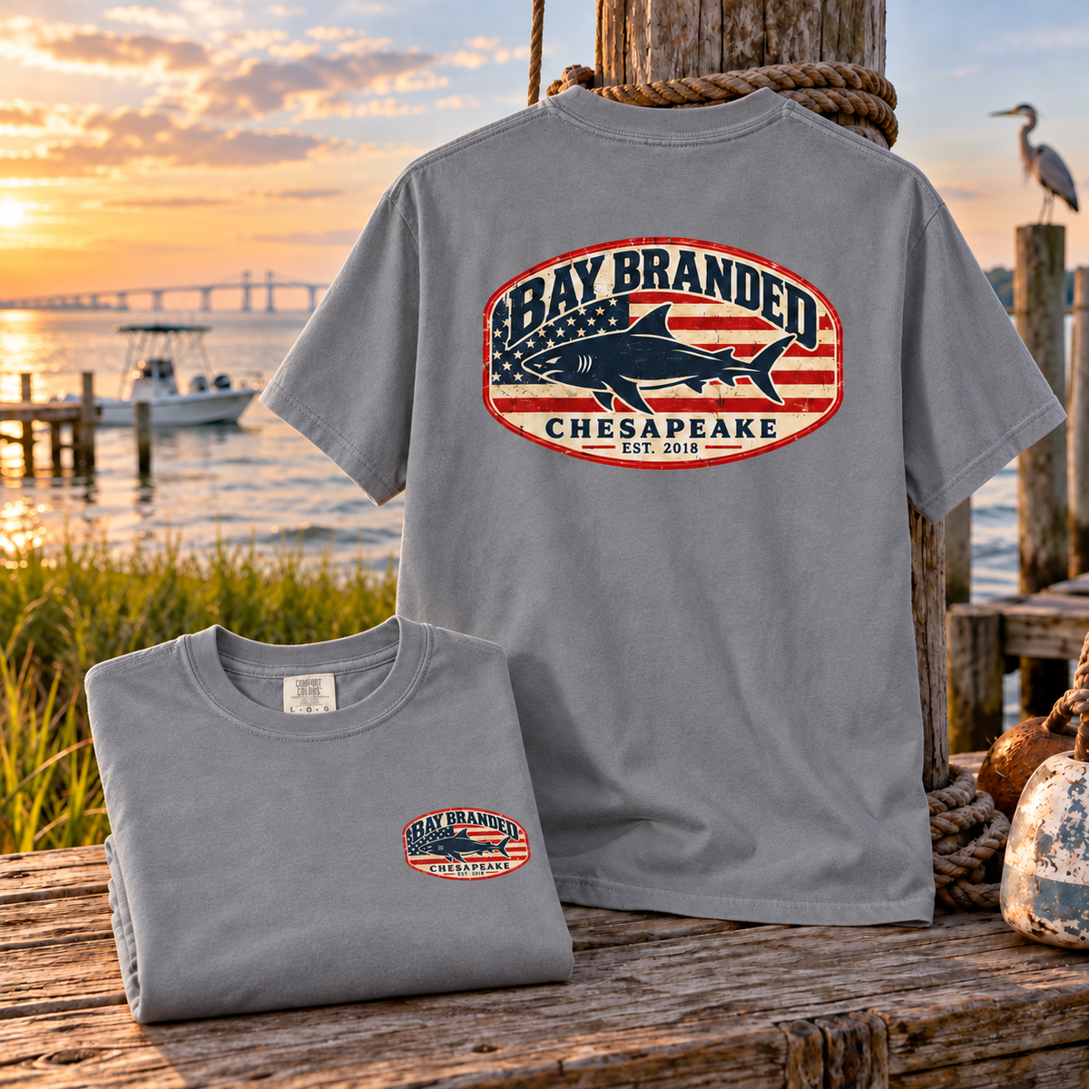American Flag Megalodon Logo T-Shirt