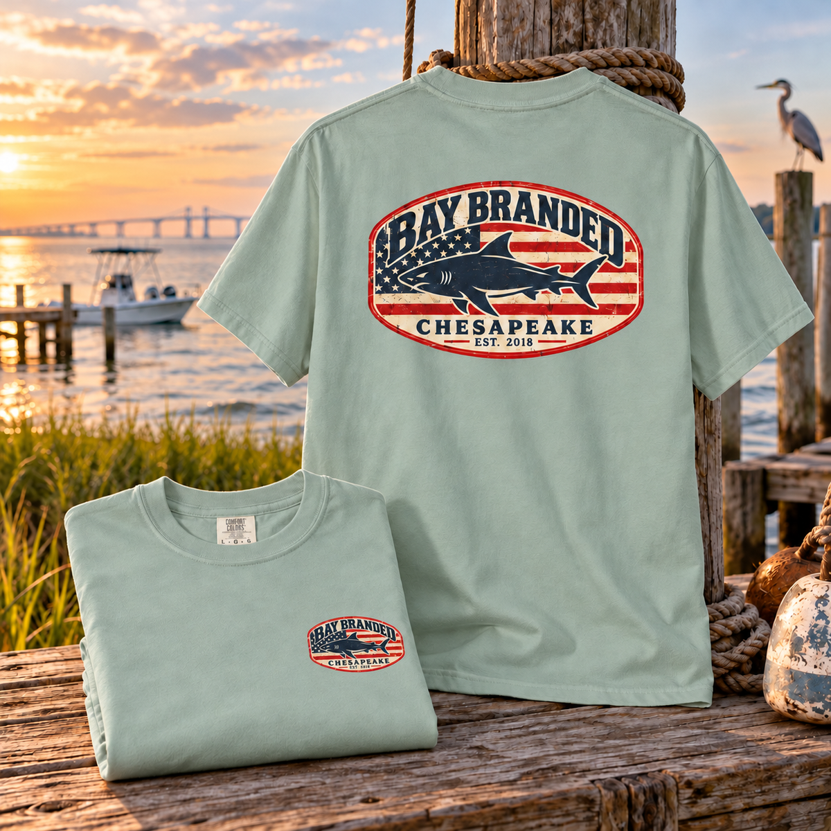 American Flag Megalodon Logo T-Shirt